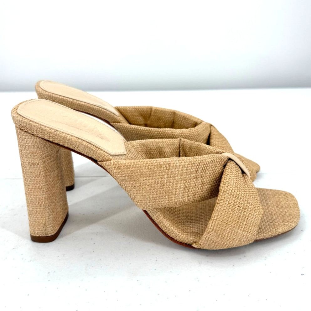 SCHUTZ NEW Schutz Fairy Eggshell Straw & Leather Mid Heel Sandal Size US 8.5 / IT 38.5 - 1 Thumbnail