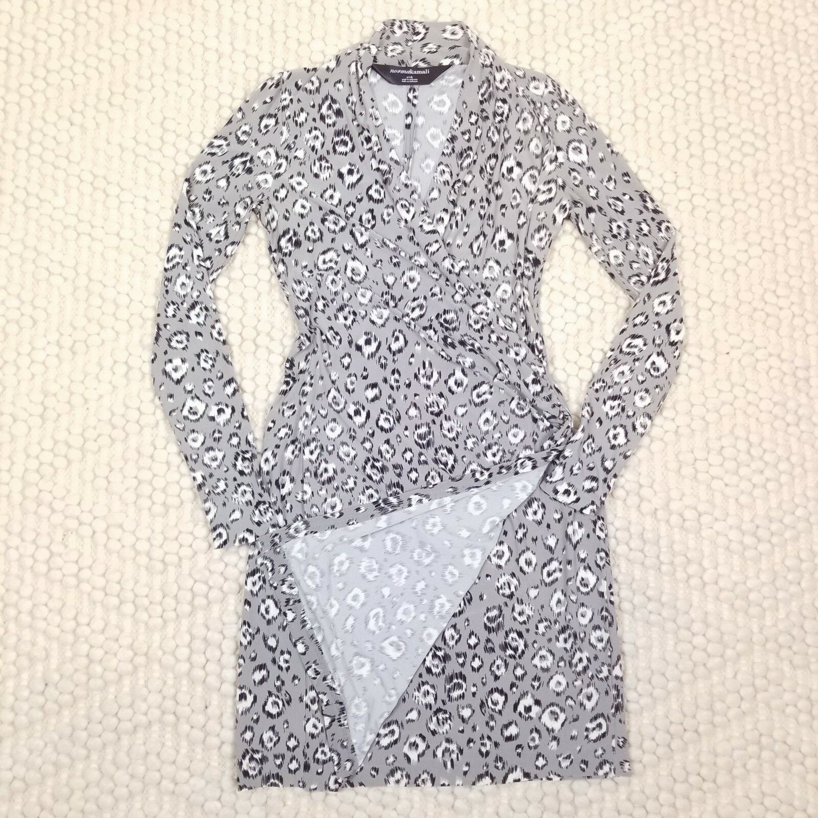 Norma Kamali Norma Kamali Faux Wrap Dress Gray Leopard Print Sz S Size S / US 4 / IT 40 - 8 Thumbnail