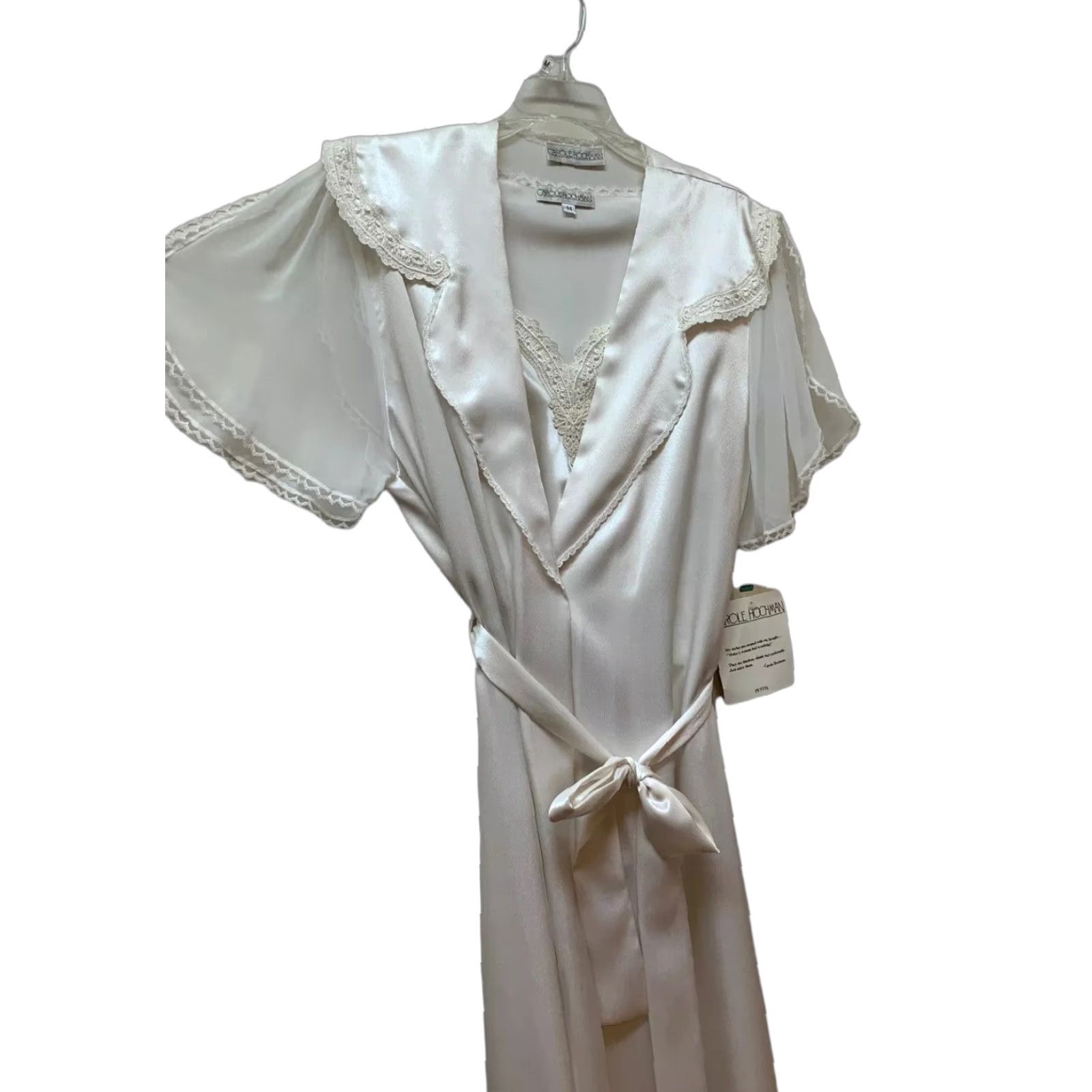 Vintage VINTAGE Carole Hochman Peignoir Set Camisole & Robe Silk Satin Retro Glam NEW NOS Union Made White M Womens Size ONE SIZE - 1 Thumbnail