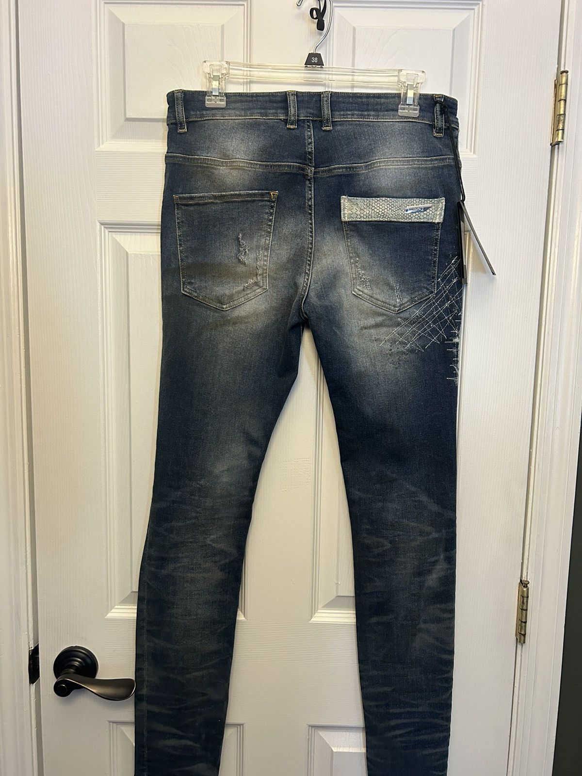 Other “RH45” Blue distressed skinny jeans with snake skin accents Size US 32 / EU 48 - 6 Thumbnail