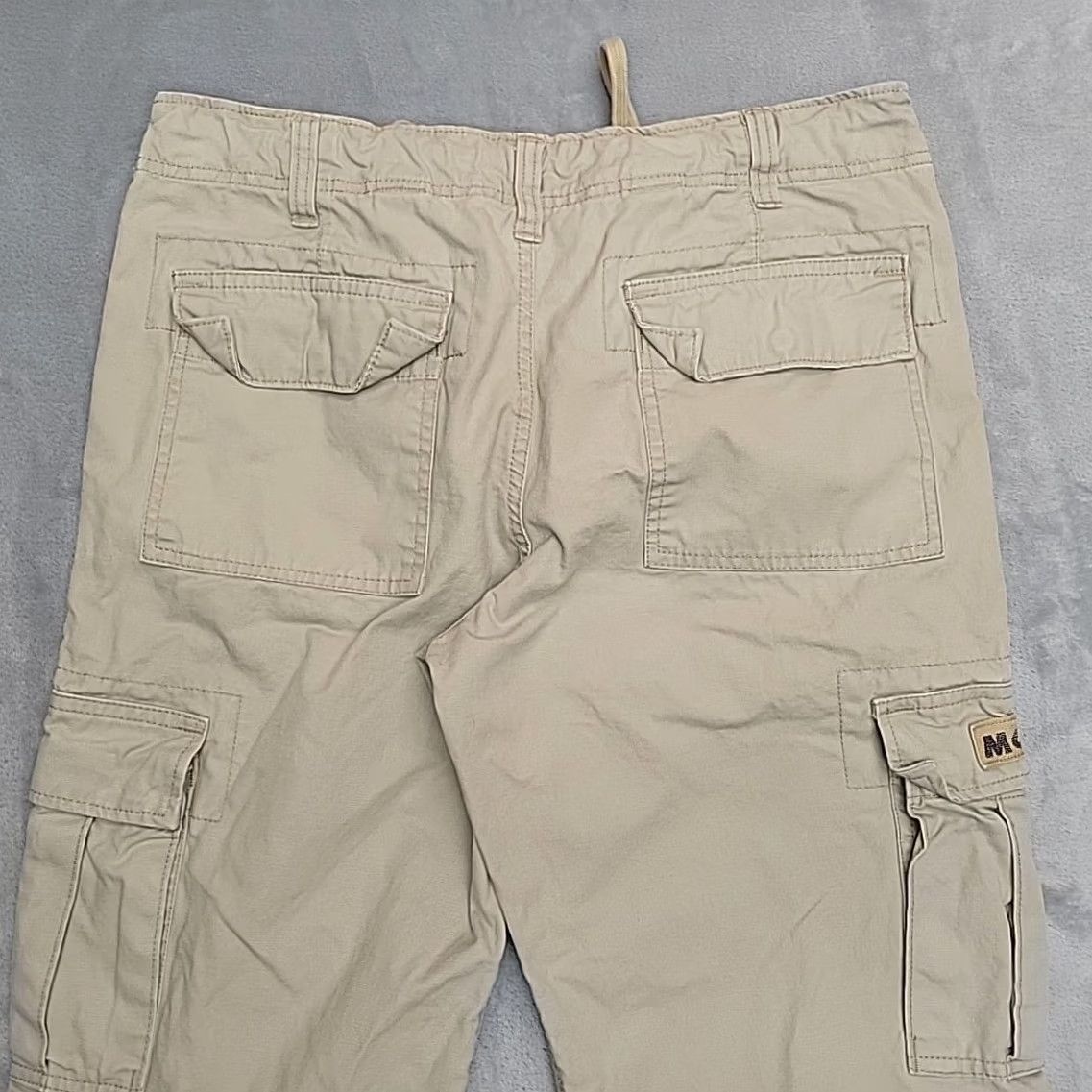 Vintage VTG Molecule Cargo pants Mens L 34x32 Khaki Military Wide Leg Skate Streetwear Pants Mens L Khaki 90s Army Outdoor Canvas Pocket Zipper Batwing? Size US 33 - 6 Thumbnail