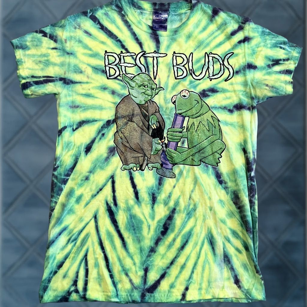 Gildan Awesome - Best Buds - Yoda & Kermit - Bong - Weed - Spiral Tie Dye T Shirt - Sml - Gildan - Unisex - S - Green - Short Sleeve - Cotton Size US S / EU 44-46 / 1 - 1 Thumbnail