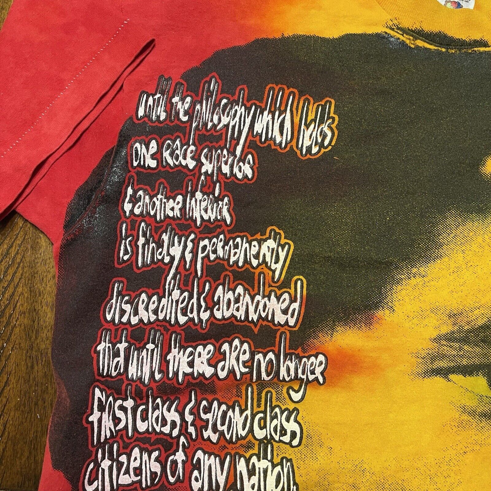 Fruit Of The Loom Vtg Rare Bob Marley T-Shirt XL AOP 90s War Quote Tie Dyed Size US XL / EU 56 / 4 - 4 Thumbnail
