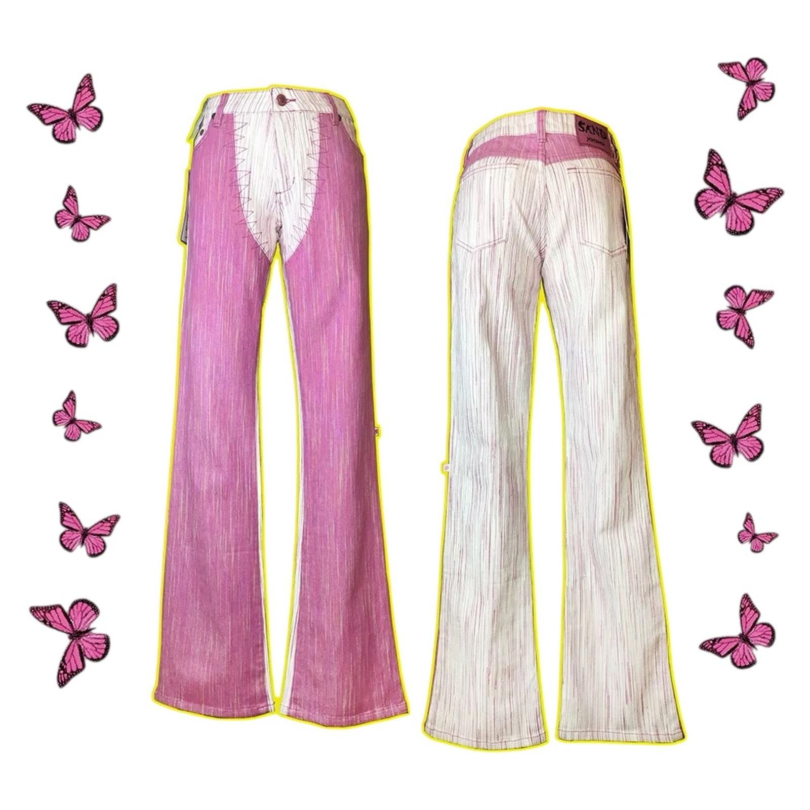 Japanese Brand Deadstock Vtg Retro Two-Tone Flared Pants with Stitch Detail Size 26" / US 2 / IT 38 - 2 Thumbnail