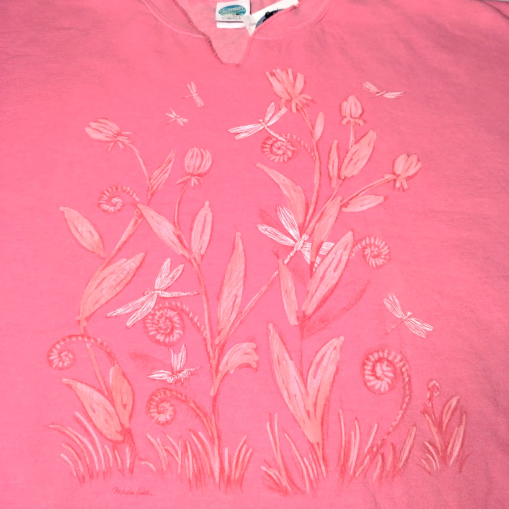 Vintage VINTAGE Marsha's Collection Sweatshirt Women Plus 2XL Pink Nature Dragonfly Cropped Pullover Activewear Size XXL / US 16-18 / IT 52-54 - 2 Thumbnail
