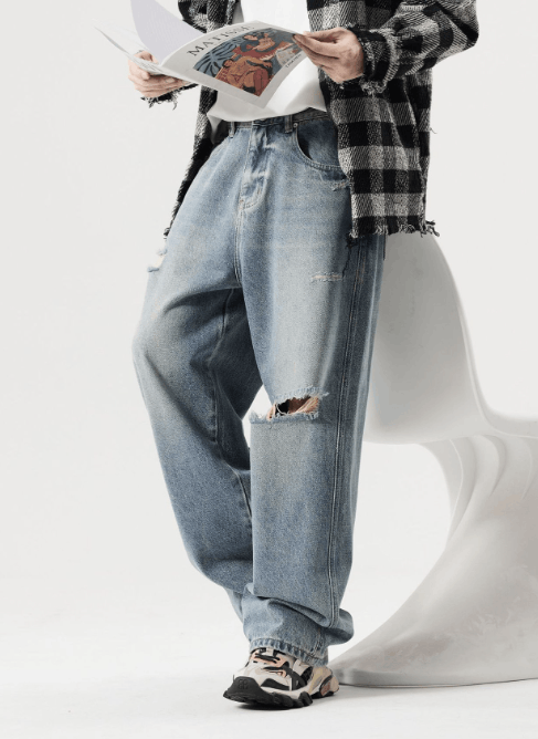 Japanese Brand × Jean Retro washed distressed straight-leg all-match ripped jeans Size US 32 / EU 48 - 2 Thumbnail