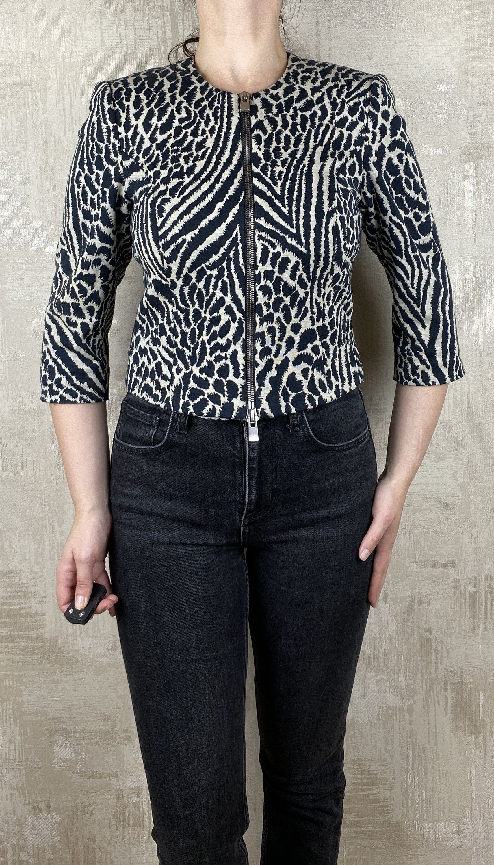 Designer × Wolford Wolford Cotton Wool Animal Print Cropped Zip Jacket Blazer Size S / US 4 / IT 40 - 2 Thumbnail