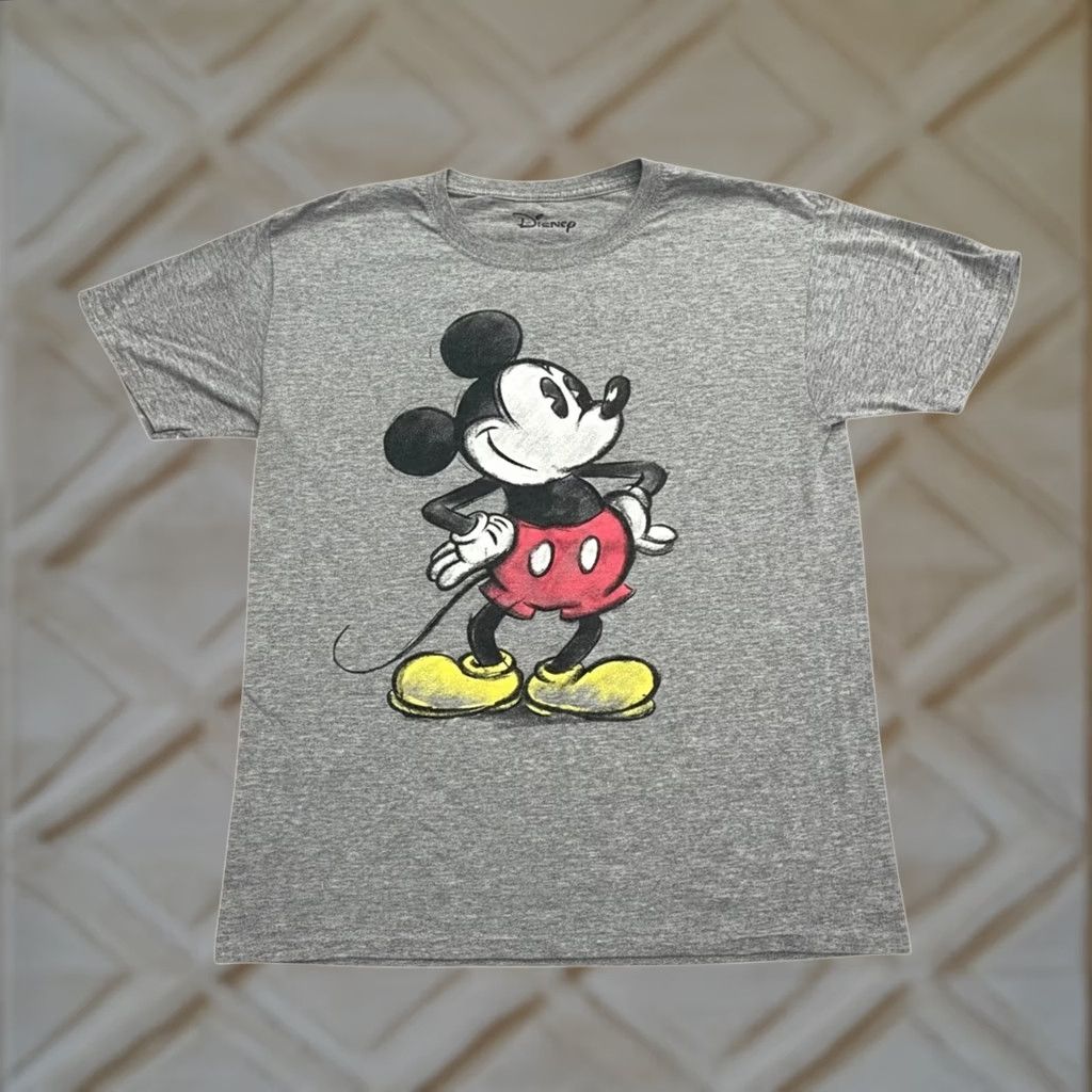Disney Disney Mickey Mouse Womens Graphic Tee Medium Gray Short Sleeve Crewneck Cotton Size 32" / US 10 / IT 46 - 1 Thumbnail