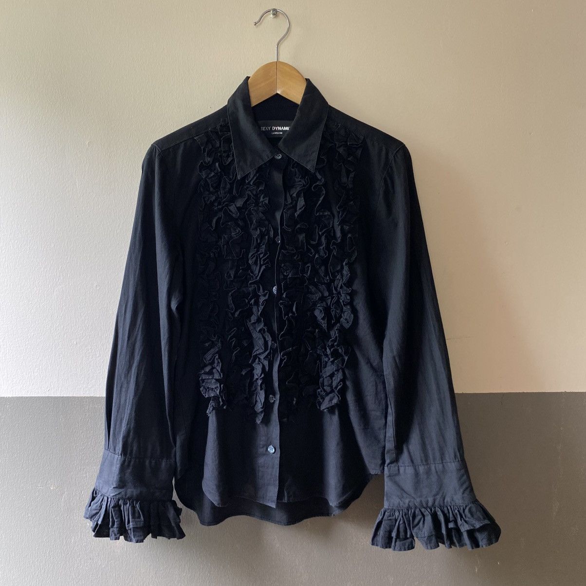 Seditionaries SEXY DYNAMITE Y2K Punk Black Ruffled Long Sleeve Blouse Size S / US 4 / IT 40 - 22 Thumbnail