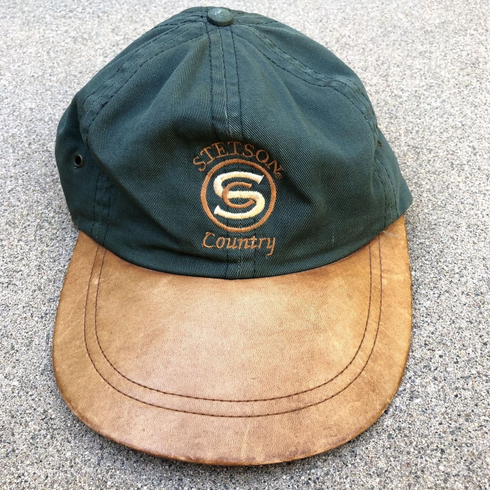 Stetson VINTAGE Stetson Country Leather Hat Men One Size Green Adjustable Cap USA Hat Mens Green Leather Cap Size ONE SIZE - 2 Thumbnail