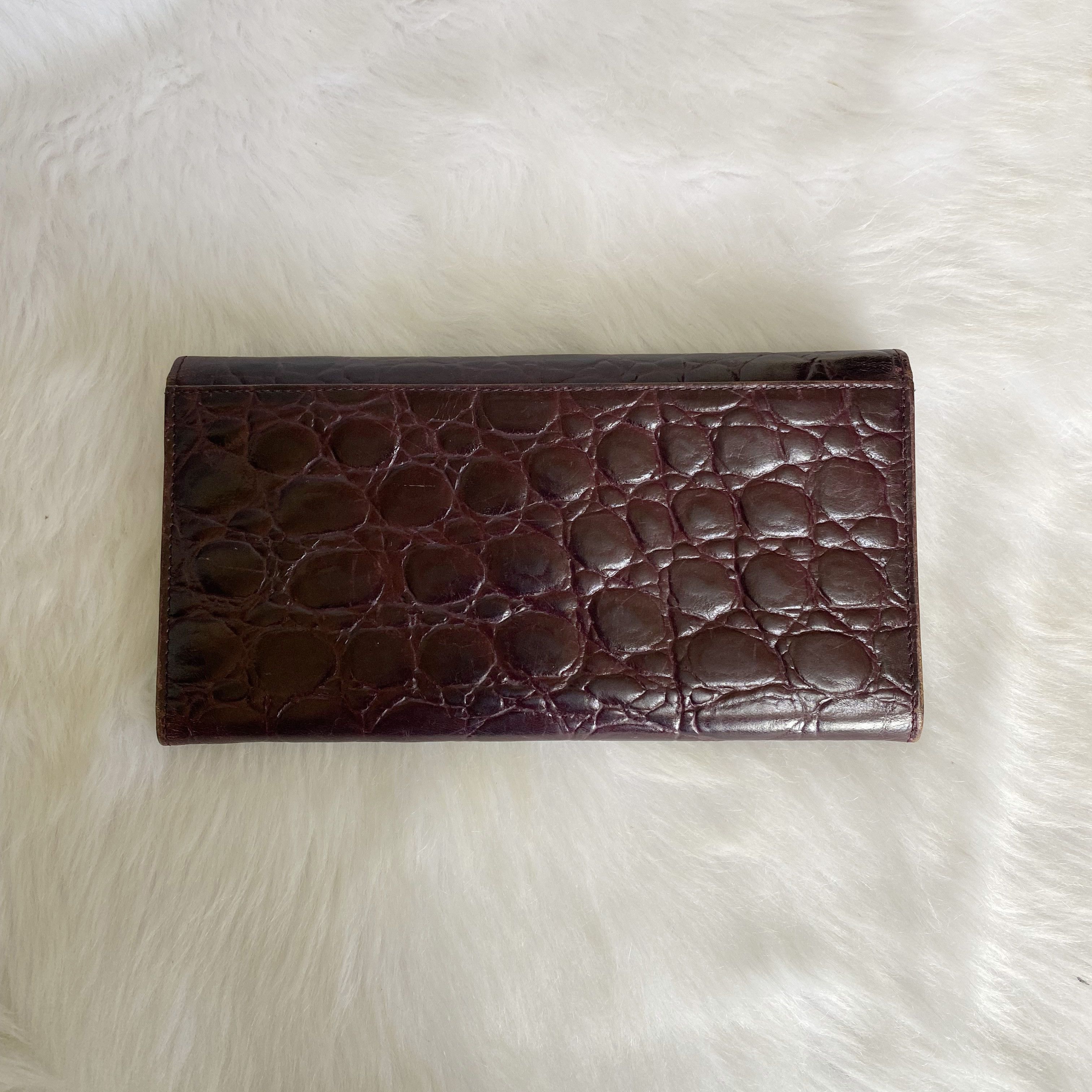 Versace Vintage Burgundy Croc Embossed Leather Wallet Size ONE SIZE - 4 Thumbnail