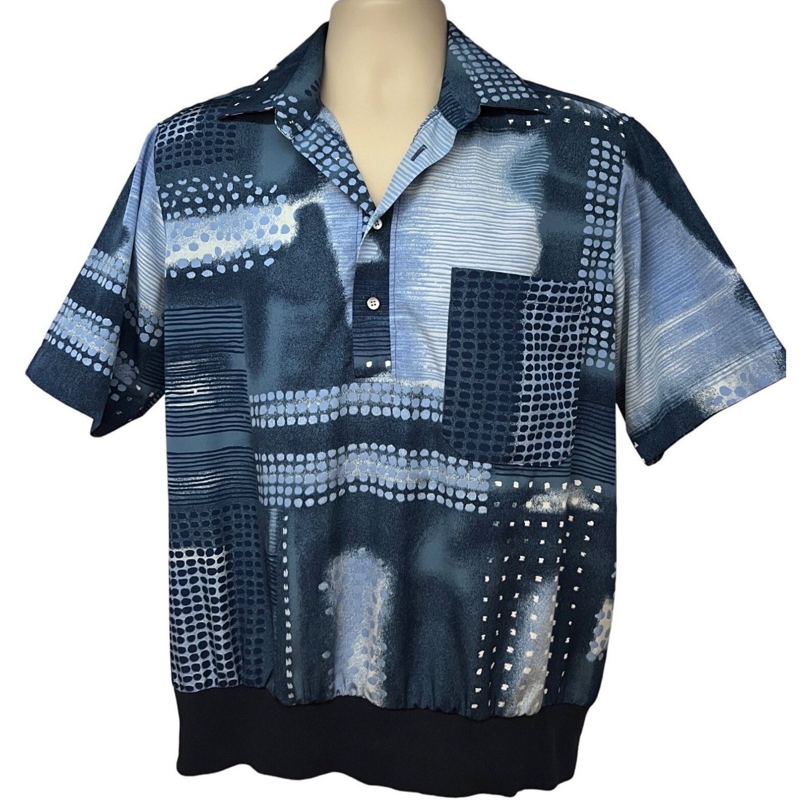 Vintage D'Accord Vintage 70s Disco Blue Pullover Shirt Medium Pocket Size US M / EU 48-50 / 2 - 1 Thumbnail