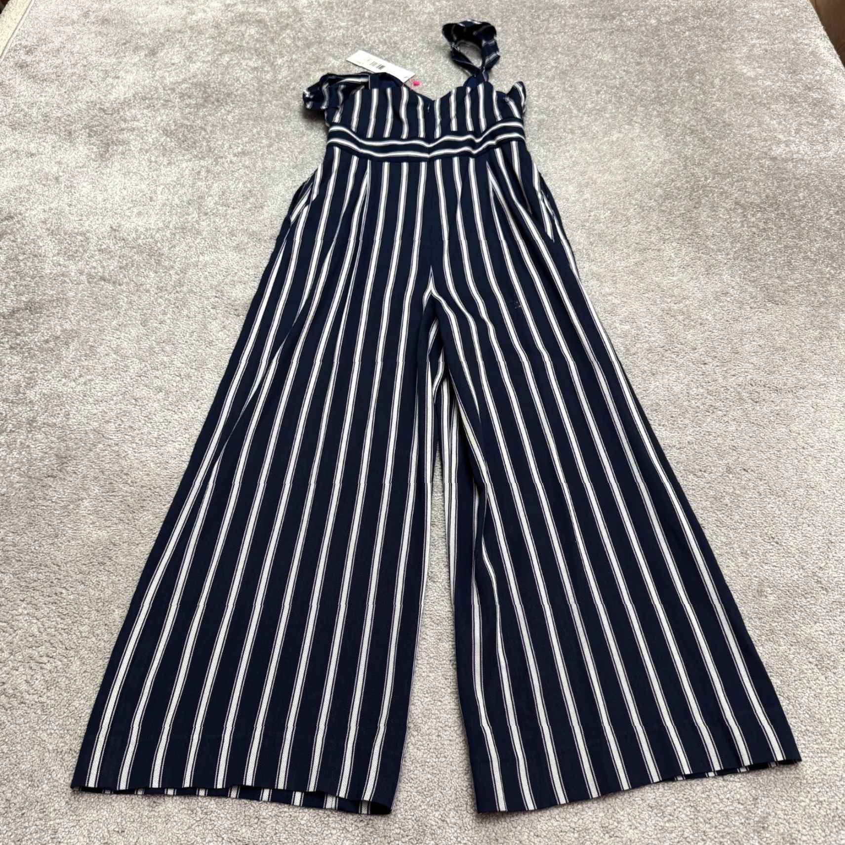 Parker Parker Myers Jumpsuit Multi Stripe Wide Leg Navy Lace Up Sleeveless Womens 2 NWD Size 26" / US 2 / IT 38 - 2 Thumbnail