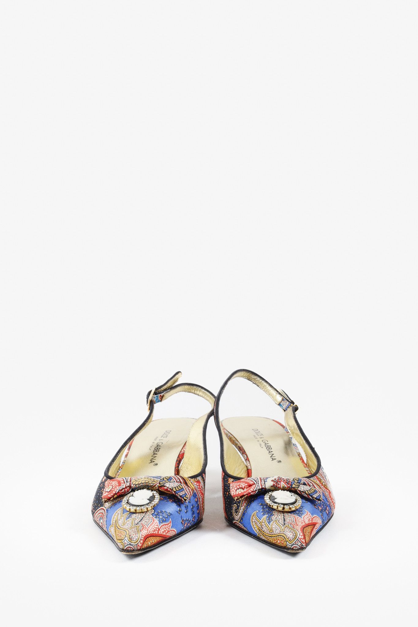 Dolce & Gabbana Patchwork Print Cameo Slingback Heels