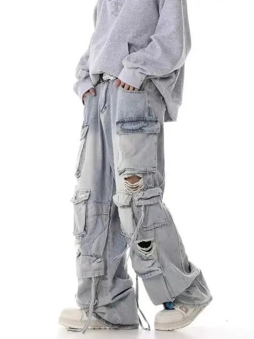 Japanese Brand × Jean Retro heavy industry beggar ripped workwear wide leg jeans Size US 32 / EU 48 - 1 Thumbnail