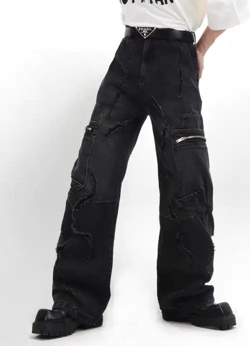 Jean Retro raw edge washed distressed wide leg jeans Size US 30 / EU 46 - 3 Thumbnail