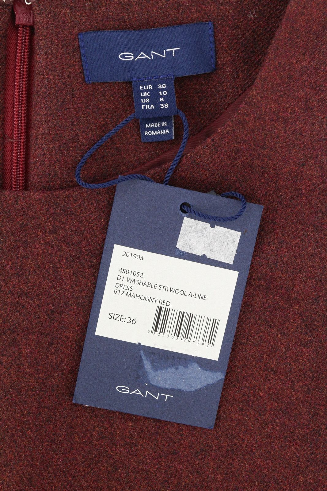 Gant WASHABLE STR WOOL EU36 Burgundy 3/4 Sleeve Dress 85199 Size S / US 4 / IT 40 - 10 Thumbnail