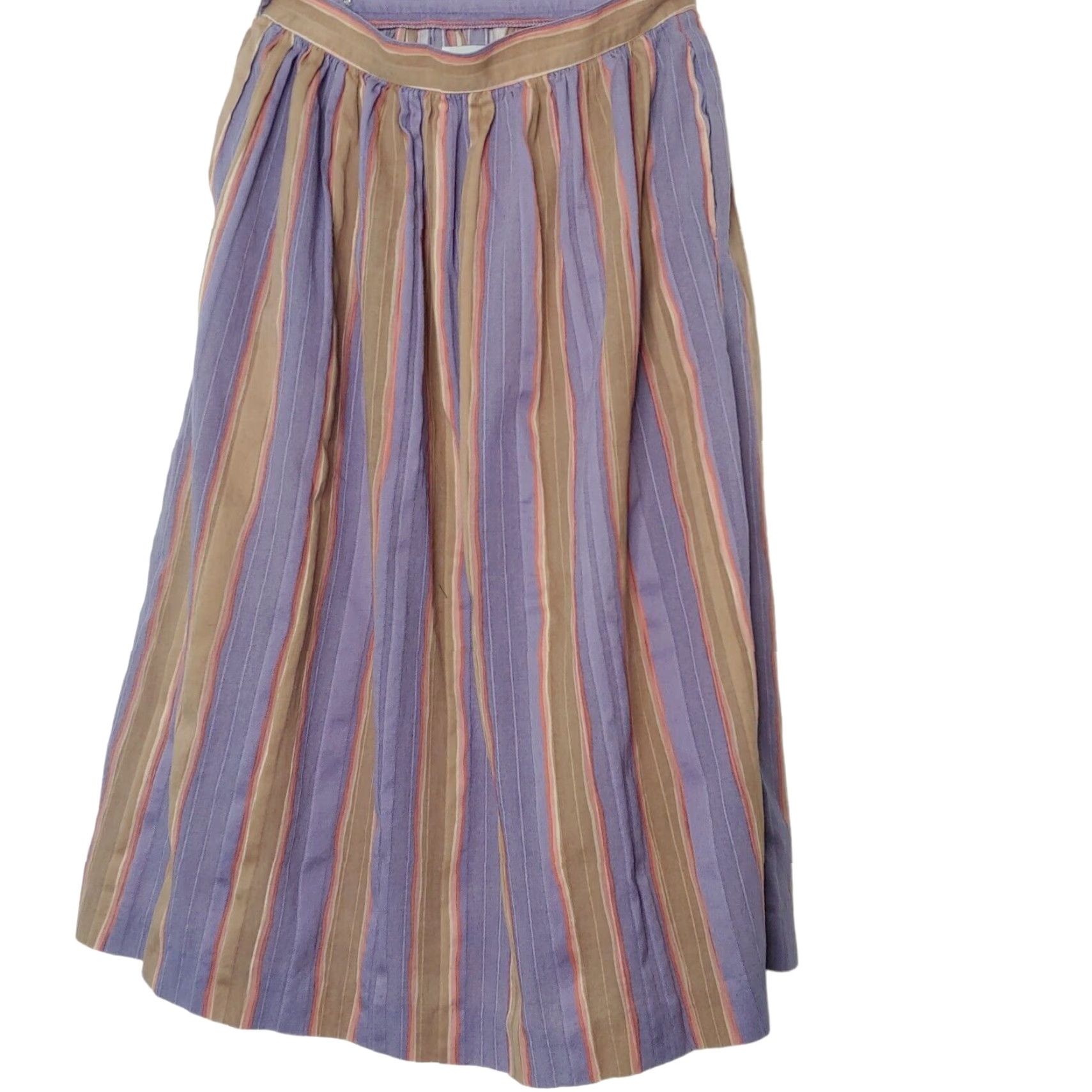 Pinko VINTAGE Prophecy Midi Skirt Size 12 Purple Tan Pink Striped Woven Cotton Casual Womens Size 34" / US 12 / IT 48 - 2 Thumbnail