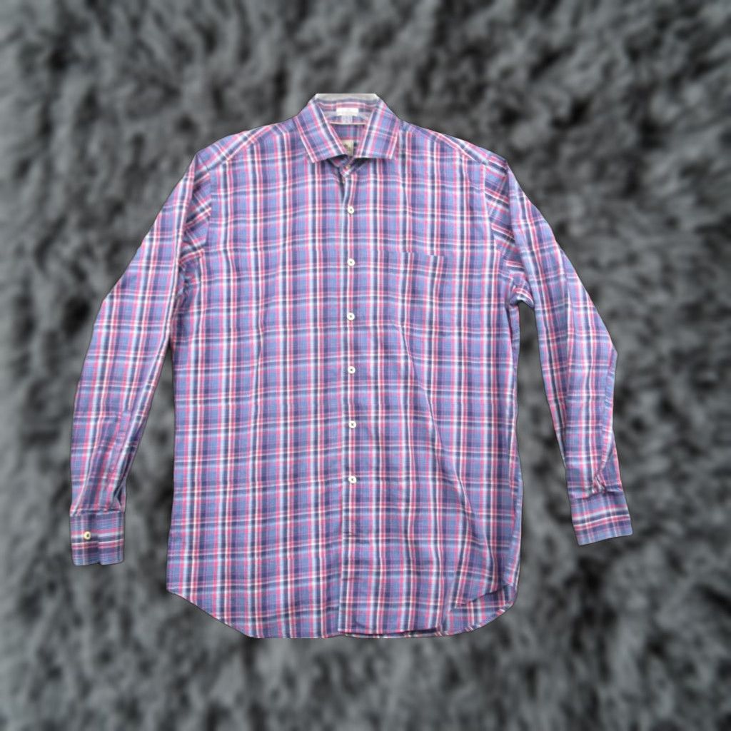 Peter Millar Peter Millar Dress Shirt Large Men Cotton Long Sleeve Blue Plaid Check Shirt Size 42R - 1 Thumbnail