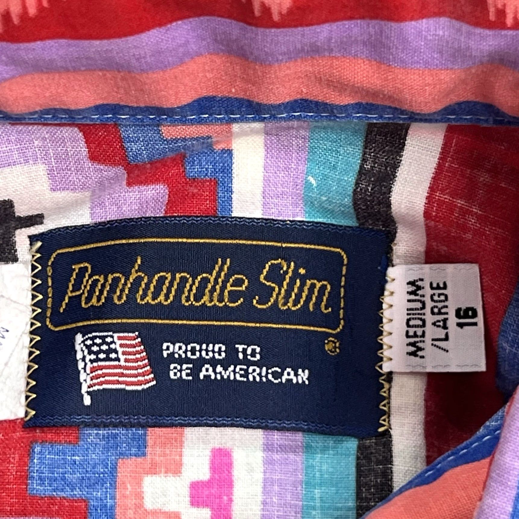 Vintage VINTAGE Panhandle Slim Shirt Men L Aztec Cowboy Western Rodeo Blue Pink Navajo Button-Up Short Sleeve Collared 16 USA Mens Size US L / EU 52-54 / 3 - 4 Thumbnail