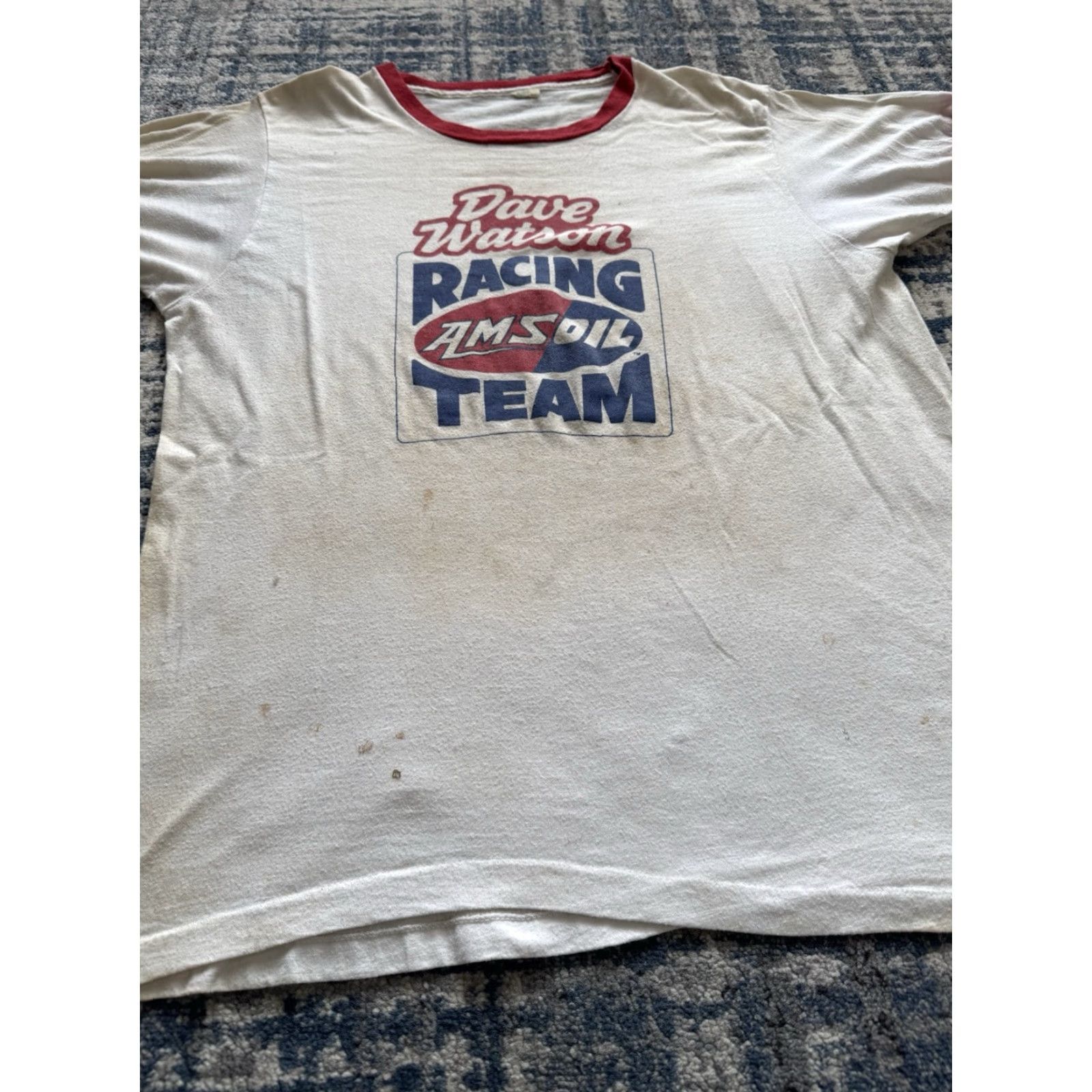 Vintage VINTAGE 70s Dave Watson AMS Oil Racing Team Ringer T Shirt XL White Cotton Graphic Print NASCAR Cars Racing Men Short Sleeve Crew Neck Logo 70s Size US XL / EU 56 / 4 - 5 Thumbnail