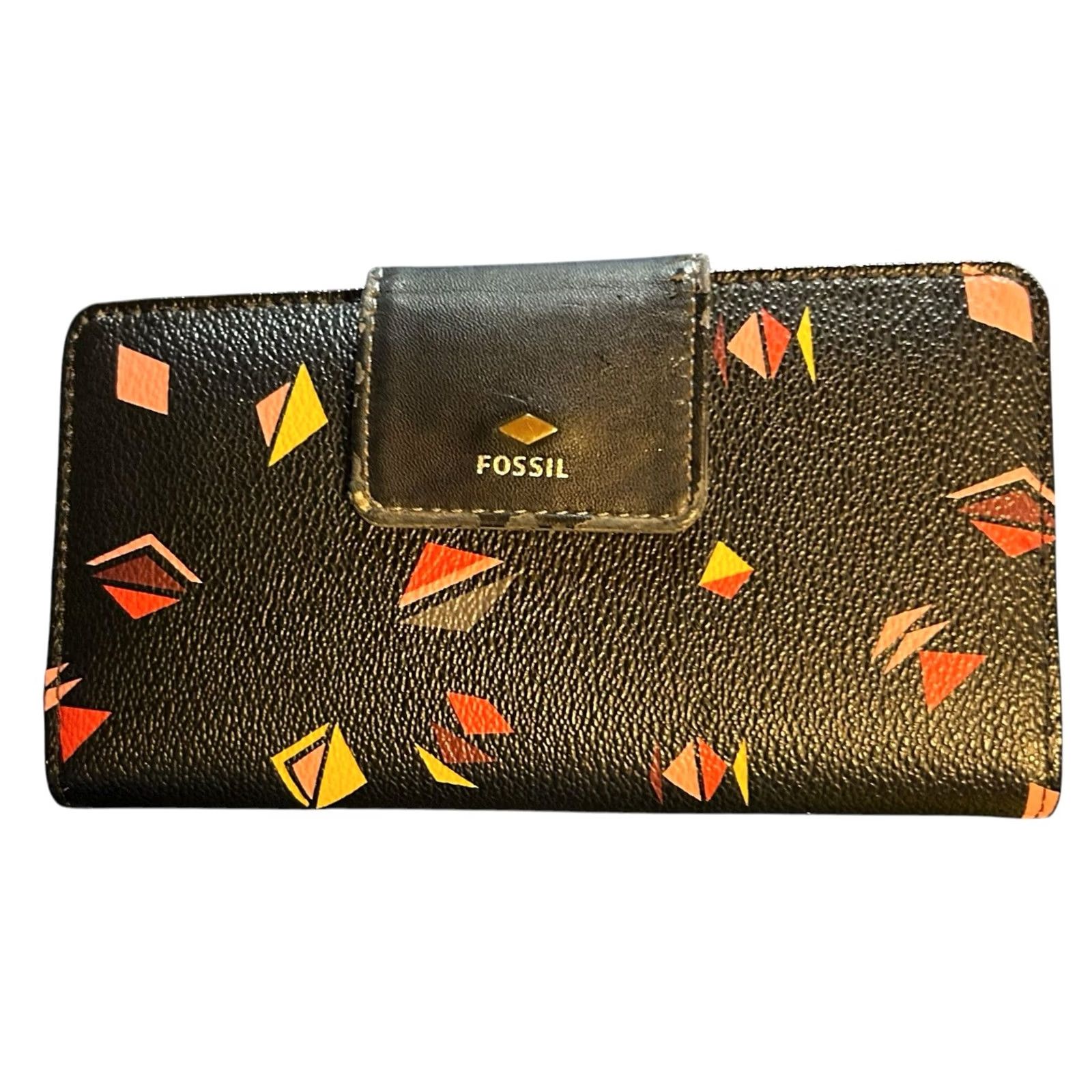 Fossil Fossil Black Leather Wallet Triangle Diamonds Star Bifold Women Credit Card Read Wallet Zip-Around Bohemian Hippie Mens Womens Girls Boys Size ONE SIZE - 2 Thumbnail