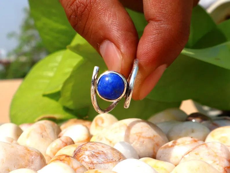 Handmade Lapis Lazuli Ring, Handmade Jewelry, Sterling Silver Ring Size ONE SIZE - 6 Thumbnail