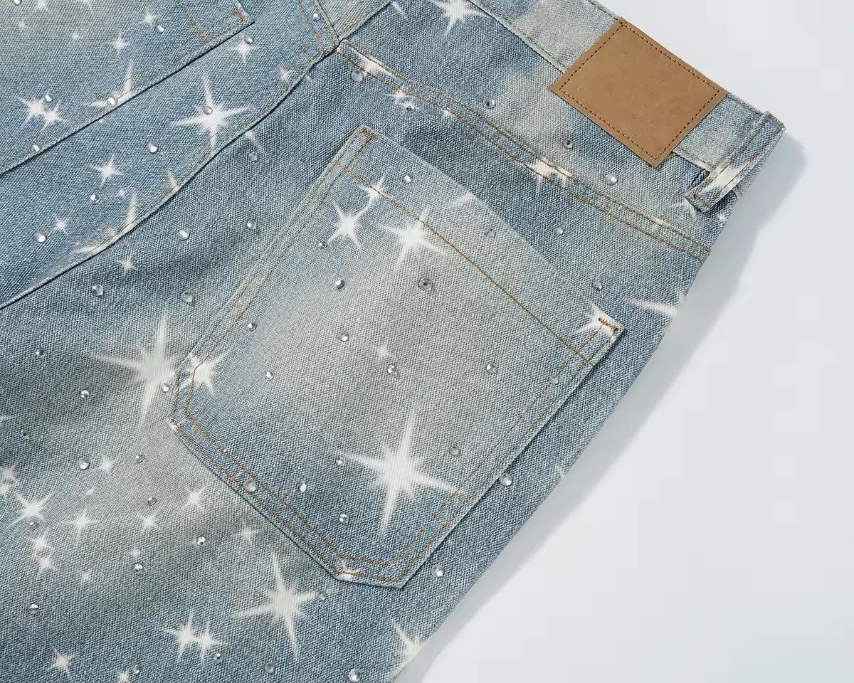 Designer Stars Rhinestone Washed Baggy Printed Jeans Size US 35 - 8 Thumbnail