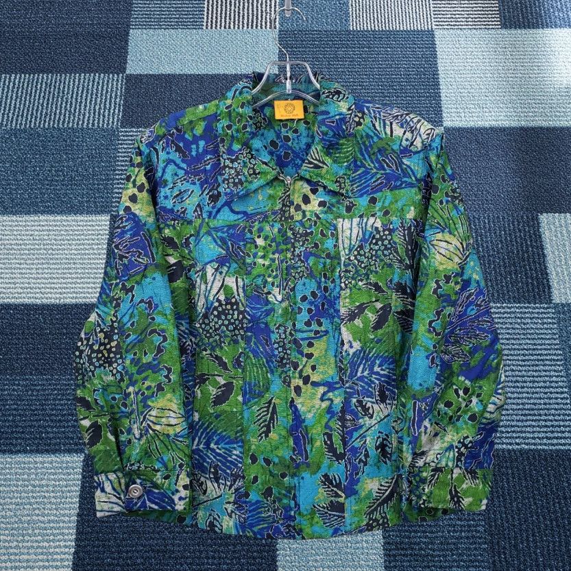 Vintage Ruby Rd. Jacket Womens 12 Green Basic Cropped Full Zip Leaf Print Long Sleeves Jacket Size XL / US 12-14 / IT 48-50 - 1 Thumbnail
