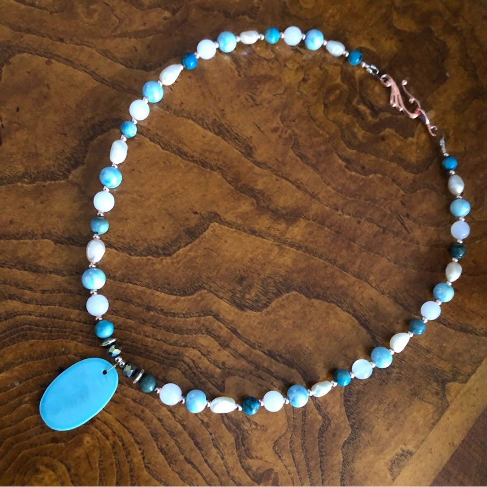 Handmade Handcrafted abalone shell howlite genuine pearl necklac Size ONE SIZE - 8 Thumbnail