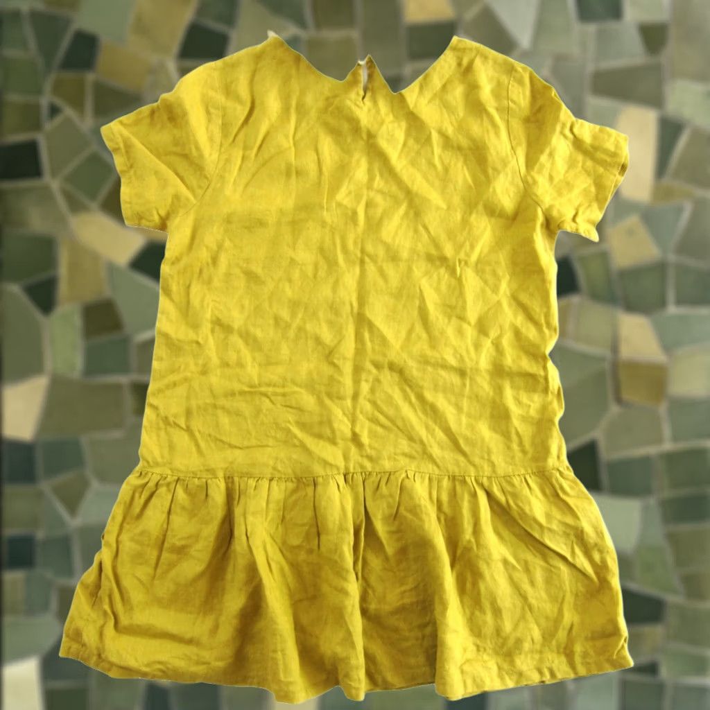 Vintage PCO 100% Linen Mustard Yellow Collar Short Sleeve Tunic Smock Shirt Dress XL Size XL / US 12-14 / IT 48-50 - 1 Thumbnail