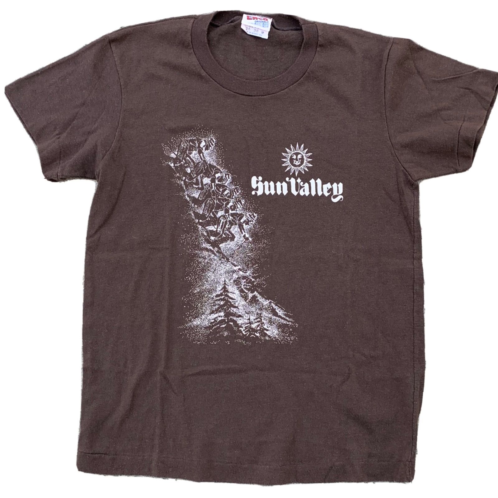 Vintage VINTAGE Enco Originals Sun Valley T Shirt Men's M Brown Graphic Tee 1980s Single Stitch Made In USA Ski Snow Sportswear/Beach Size US M / EU 48-50 / 2 - 7 Thumbnail