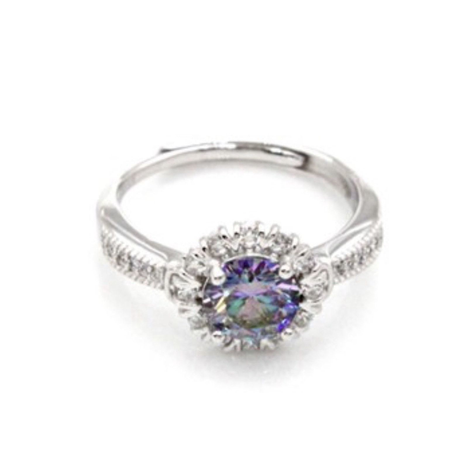 & Other Stories Exquisite 2ct Mystic Moissanite Halo VVS1 Adjustable Ring Size ONE SIZE - 6 Thumbnail