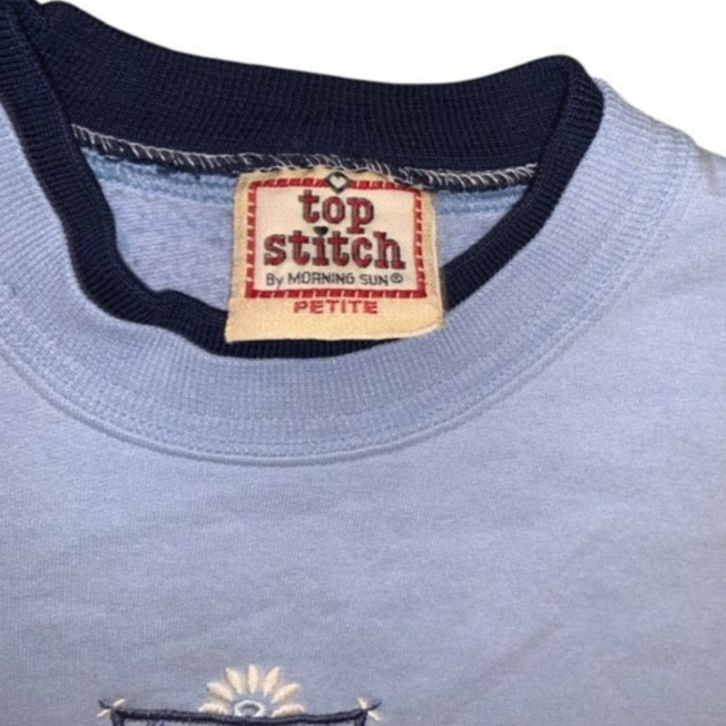 Other Vintage Top Stitch Embroidered Heart Sweatshirt Blue PetiteL Size L / US 10 / IT 46 - 2 Thumbnail
