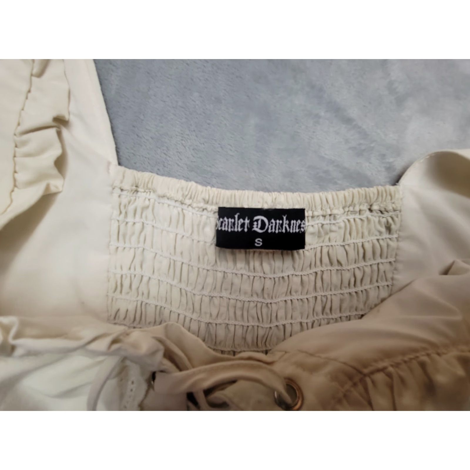 Vintage VINTAGE Scarlet Darkness Dress Womens S Ivory Lace Up Puff Sleeve Cottagecore Milk Maid Size S / US 4 / IT 40 - 3 Thumbnail
