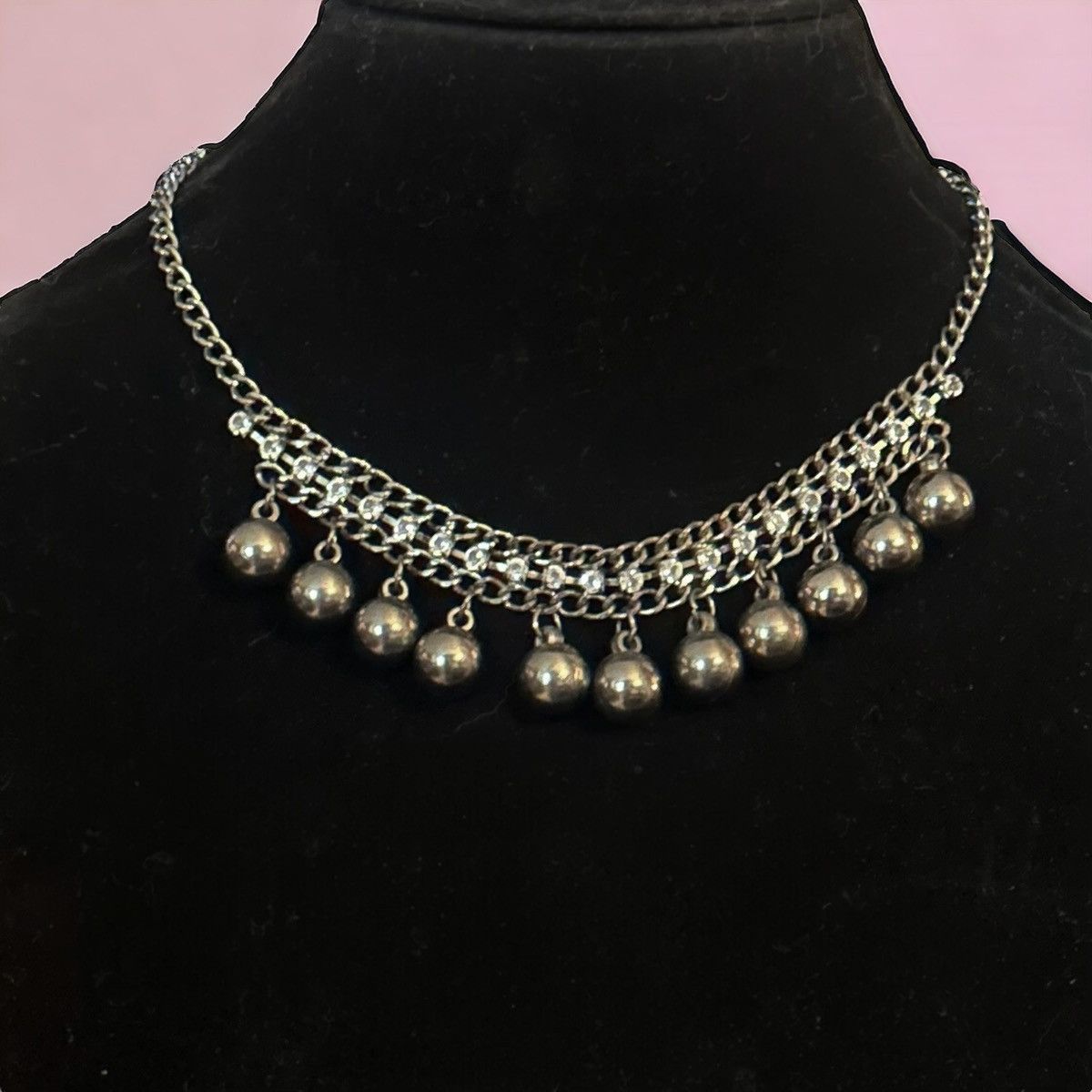 Other Silver tone rhinestone dangle balls collar necklace Size ONE SIZE - 1 Thumbnail