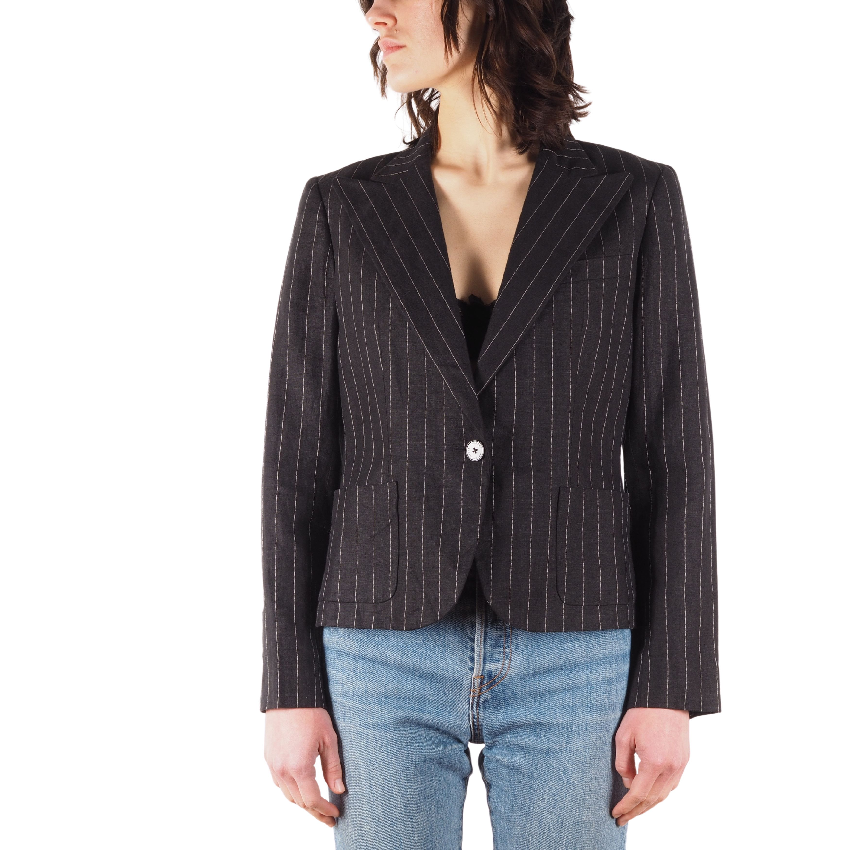 Ralph Lauren Vintage Black Linen Striped Jacket Blazer