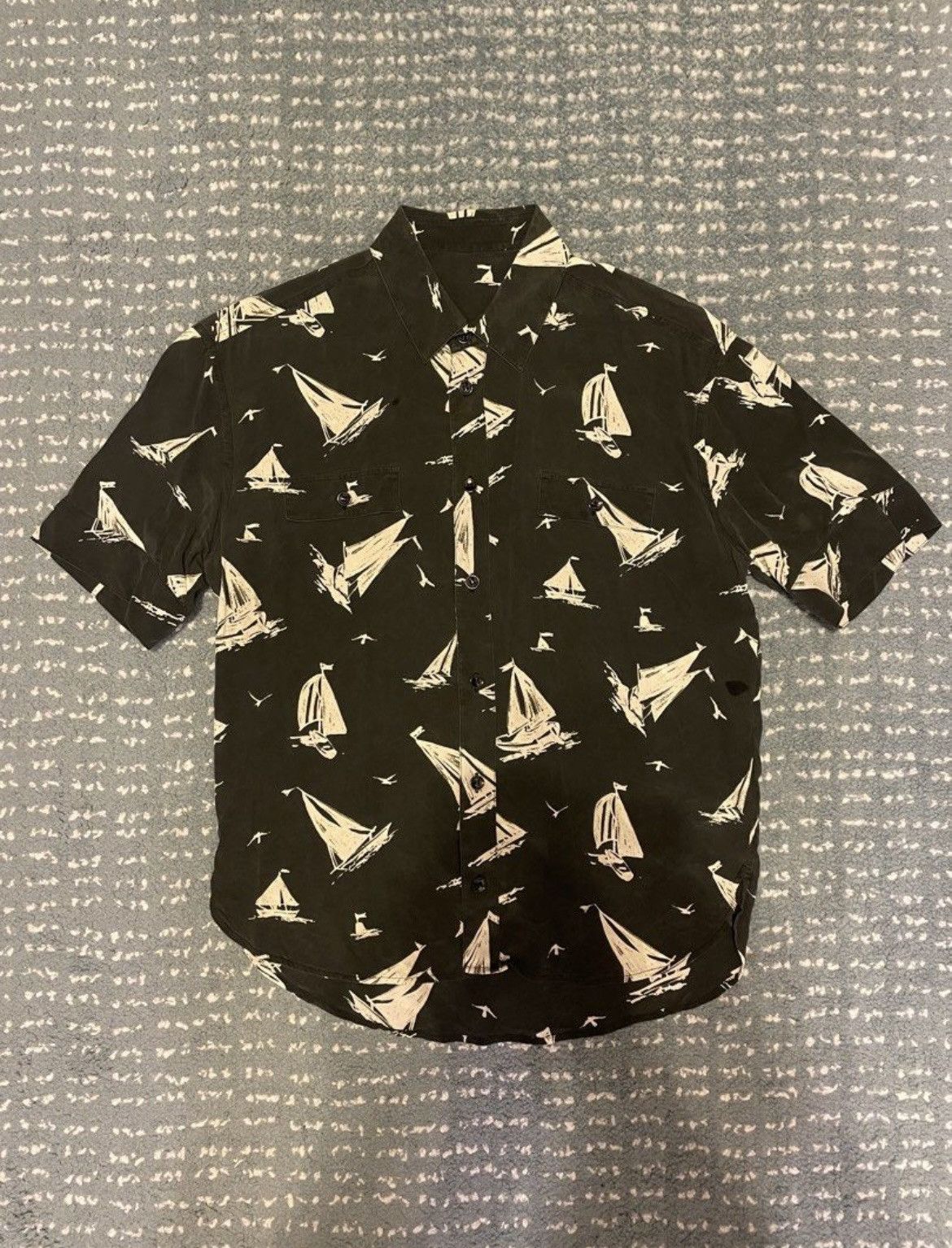 image of Saint Laurent Paris 100% Silk - Saint Laurent Short Sleeve Button Up in Black, Men's (Size Small)