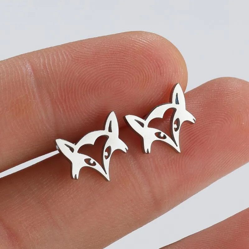 Jewelry Fox Head Mini Stud Earrings Charm Earring Gift Size ONE SIZE - 1 Thumbnail