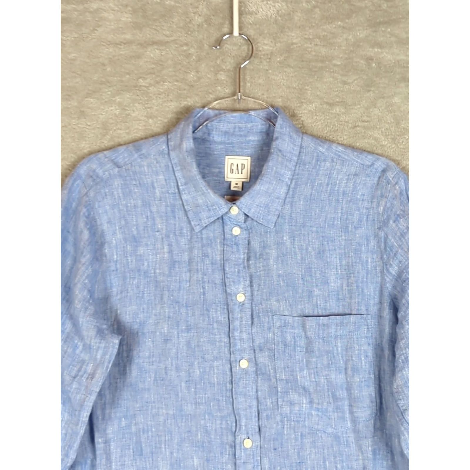 Gap Gap Women’s Blue Linen Button-Up Shirt M Casual Beach Nautical Dressy Everyday Shirt Size M / US 6-8 / IT 42-44 - 3 Thumbnail