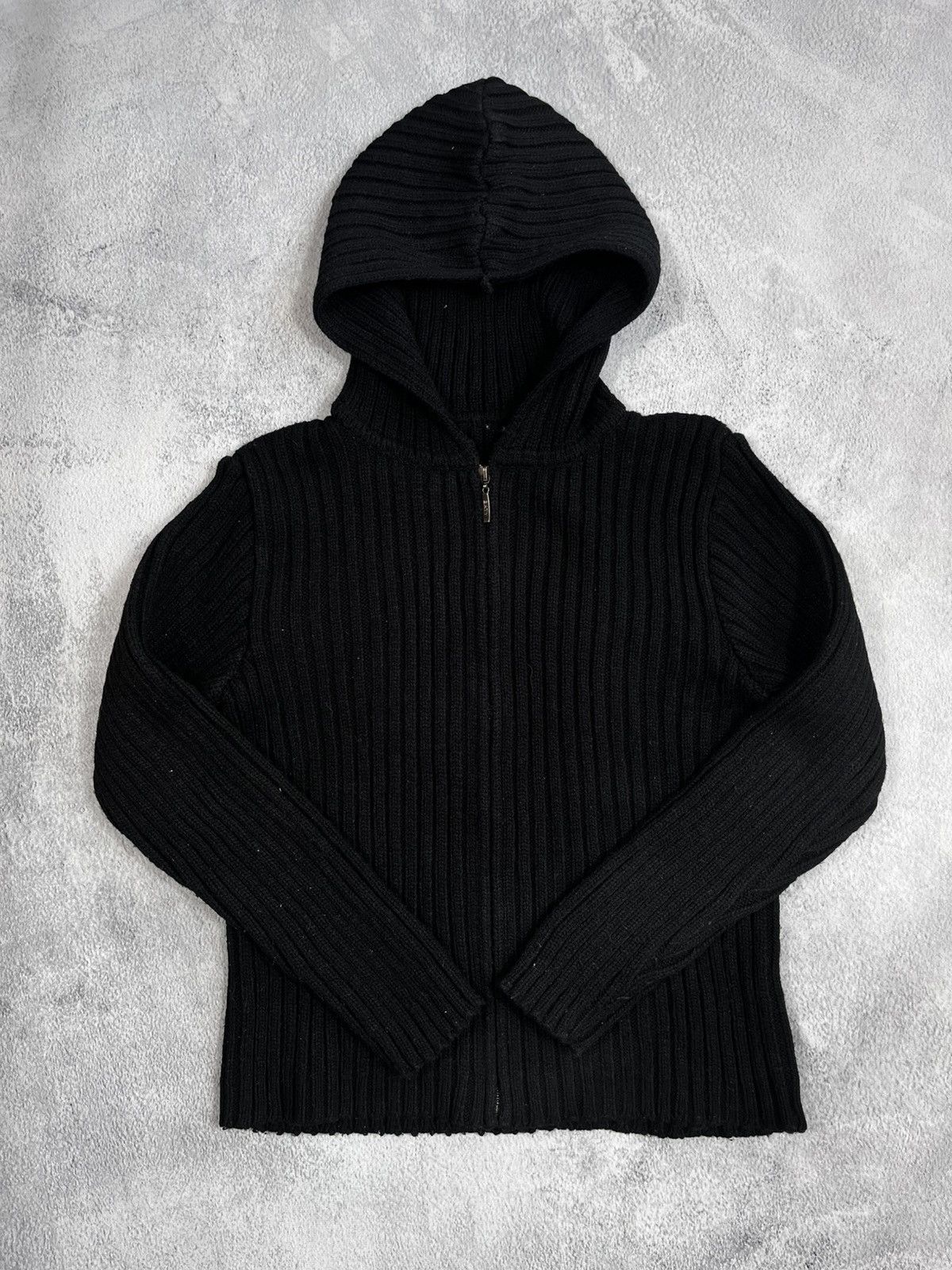 Japanese Brand × Vintage Vintage Y2K Japanese ribbed zip up hooded sweater Size S / US 4 / IT 40 - 1 Thumbnail