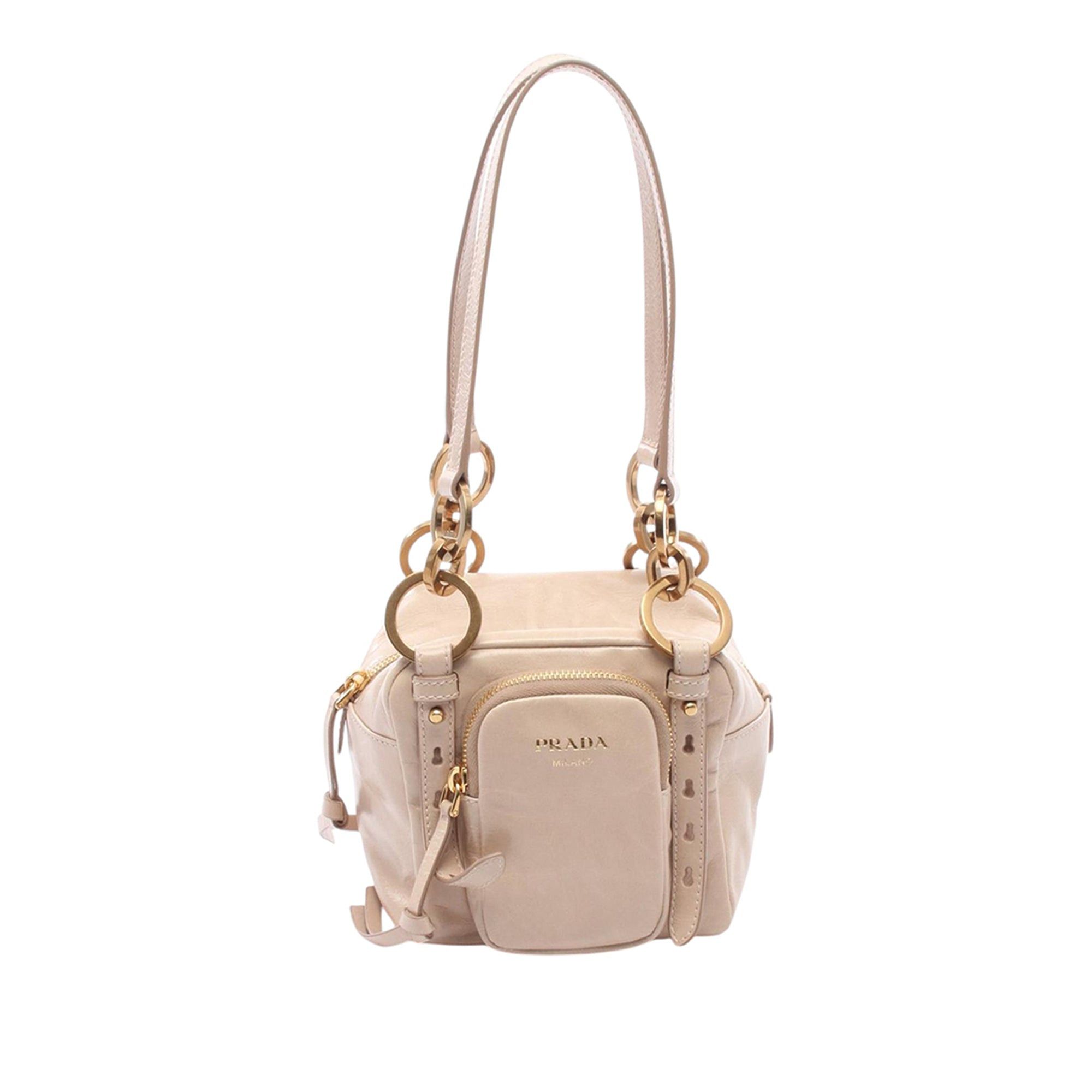 Calfskin Dangle Top Handle Bag in Beige, Women's