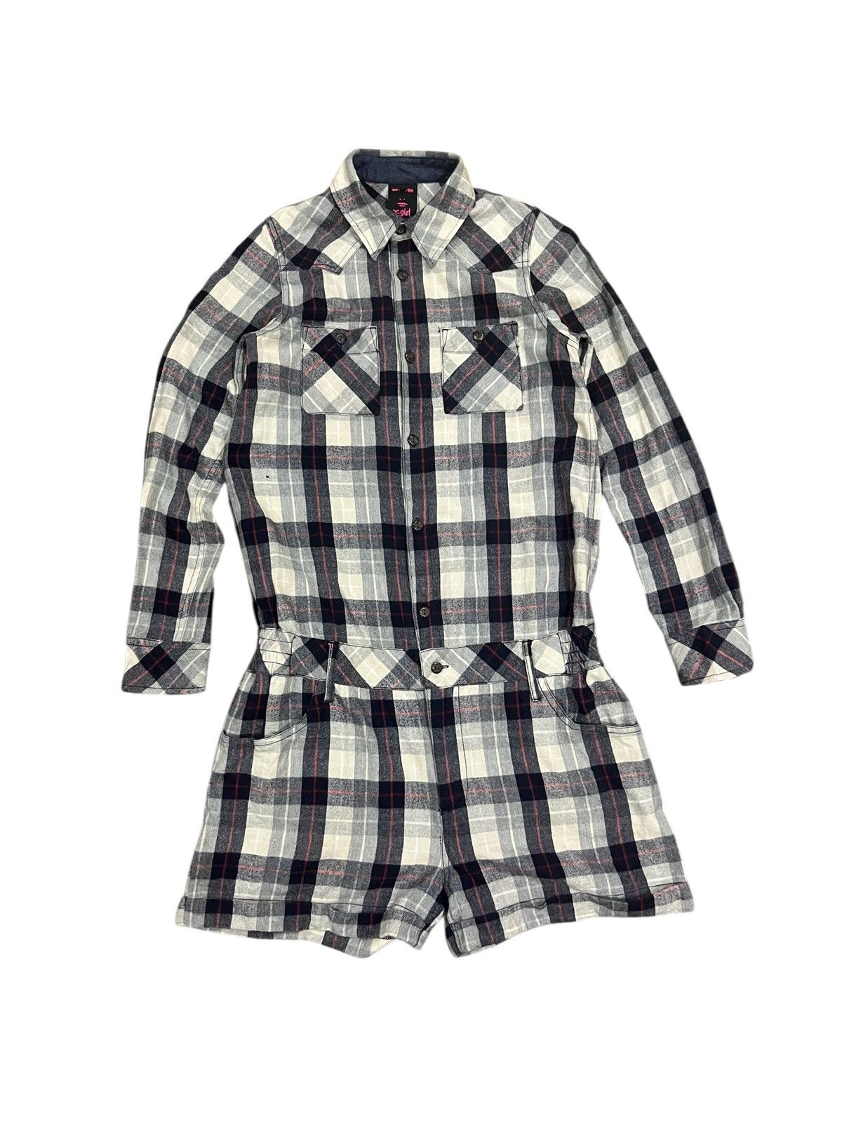 Japanese Brand X-girl checkered longsleeve short set up all in one jumpsuit Size XS / US 0-2 / IT 36-38 - 1 Thumbnail