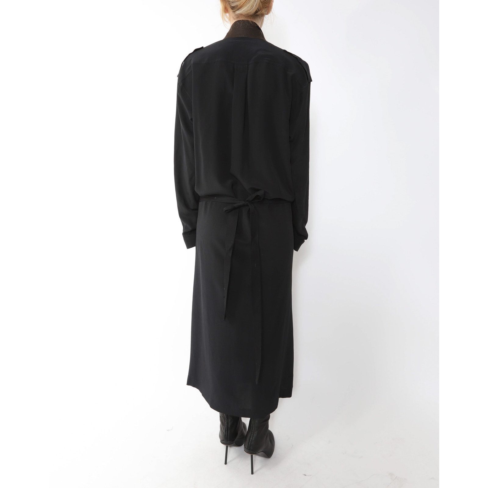 Haider Ackermann FW14 Kimono Dress with Military Details in Black Silk Size XS / US 0-2 / IT 36-38 - 2 Thumbnail