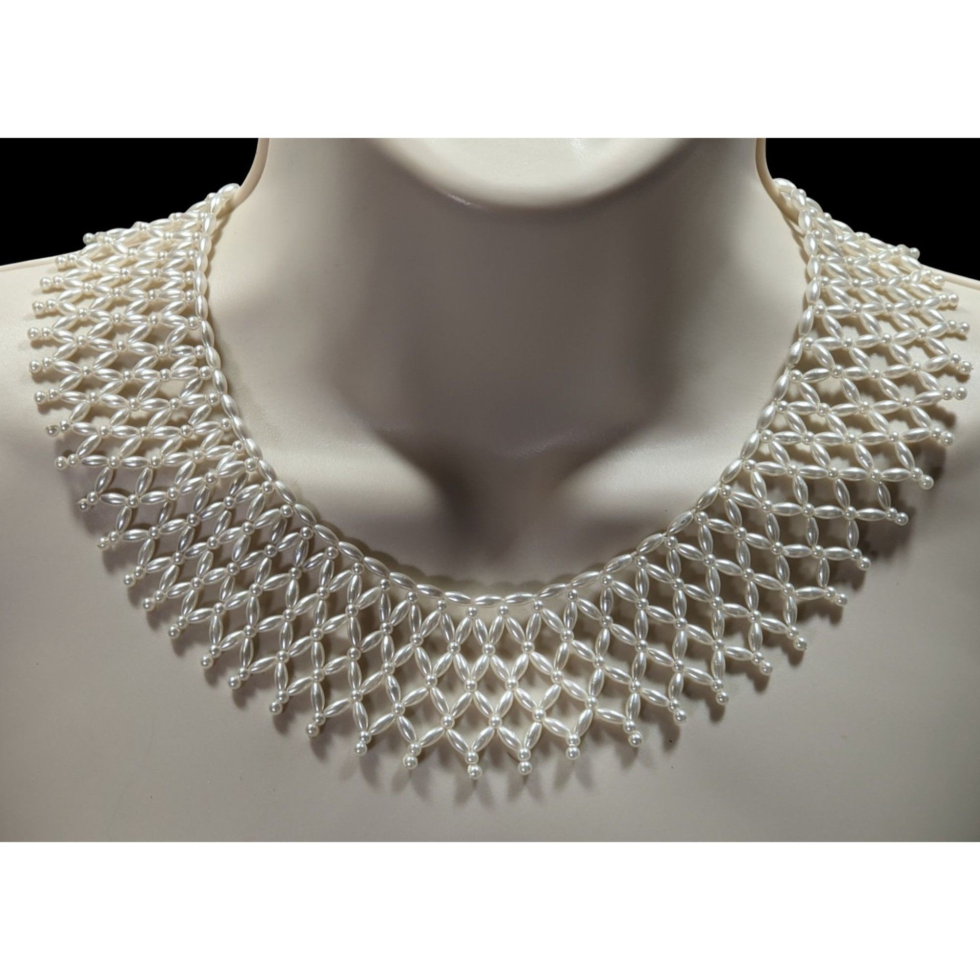 Handmade Vintage Handmade Faux Pearl Beaded Collar Necklace Size ONE SIZE - 1 Thumbnail