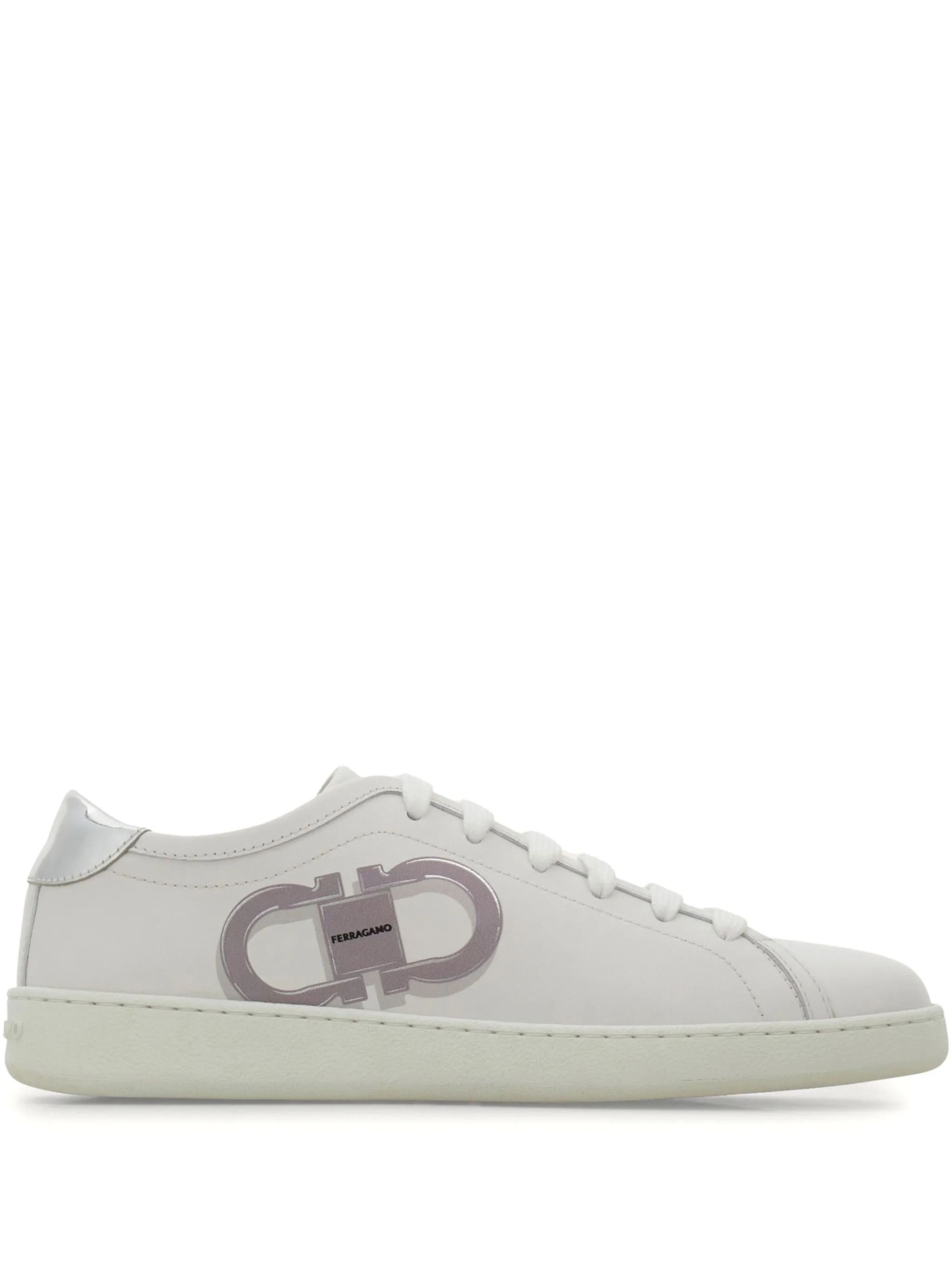 Salvatore Ferragamo o1s1rm0526 Double Gancini Low-Top Sneakers in White Size US 8 / IT 38 - 1 Thumbnail