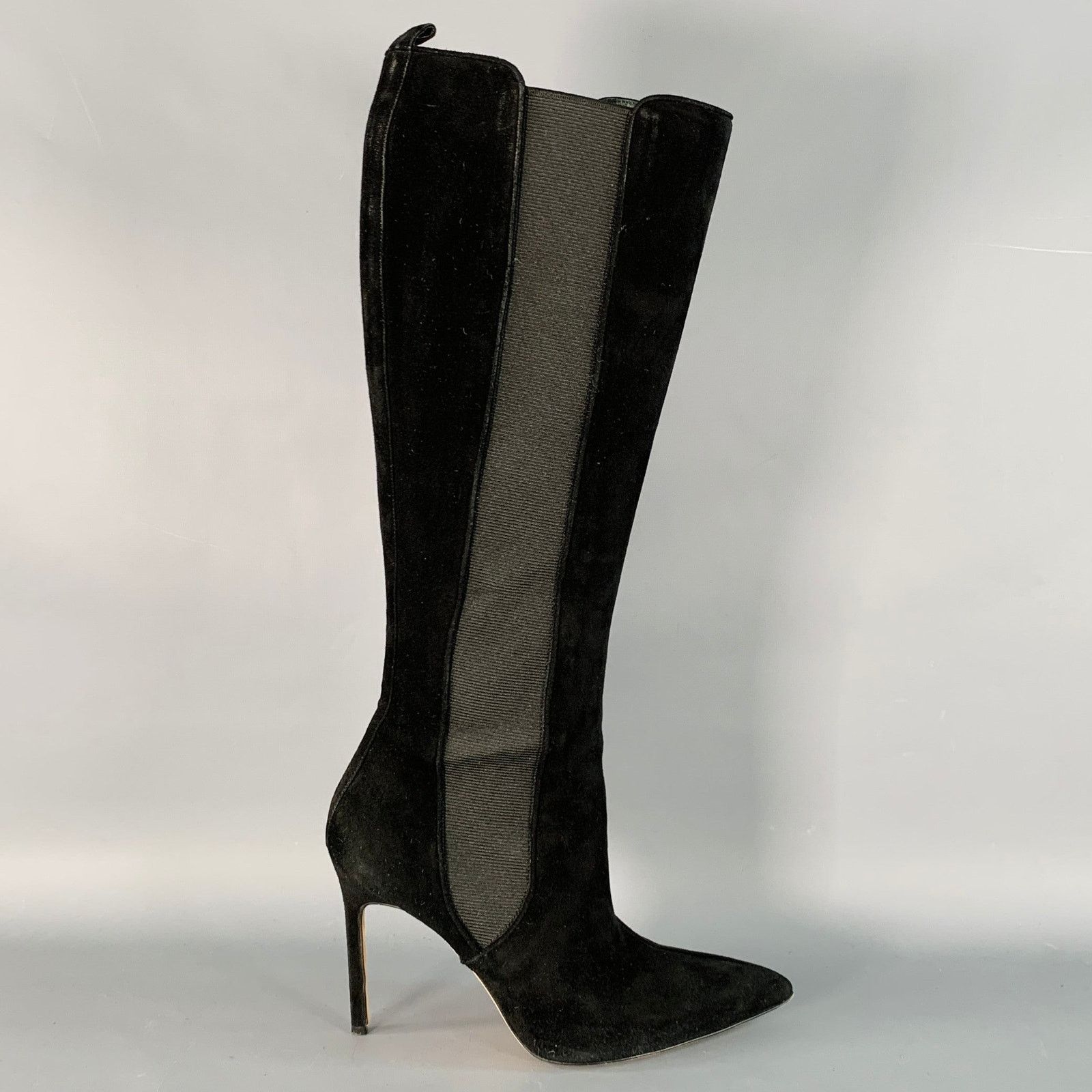 Manolo Blahnik Black Suede Pull On Pointed Toe Stiletto Boots Size US 8.5 / IT 38.5 - 2 Thumbnail