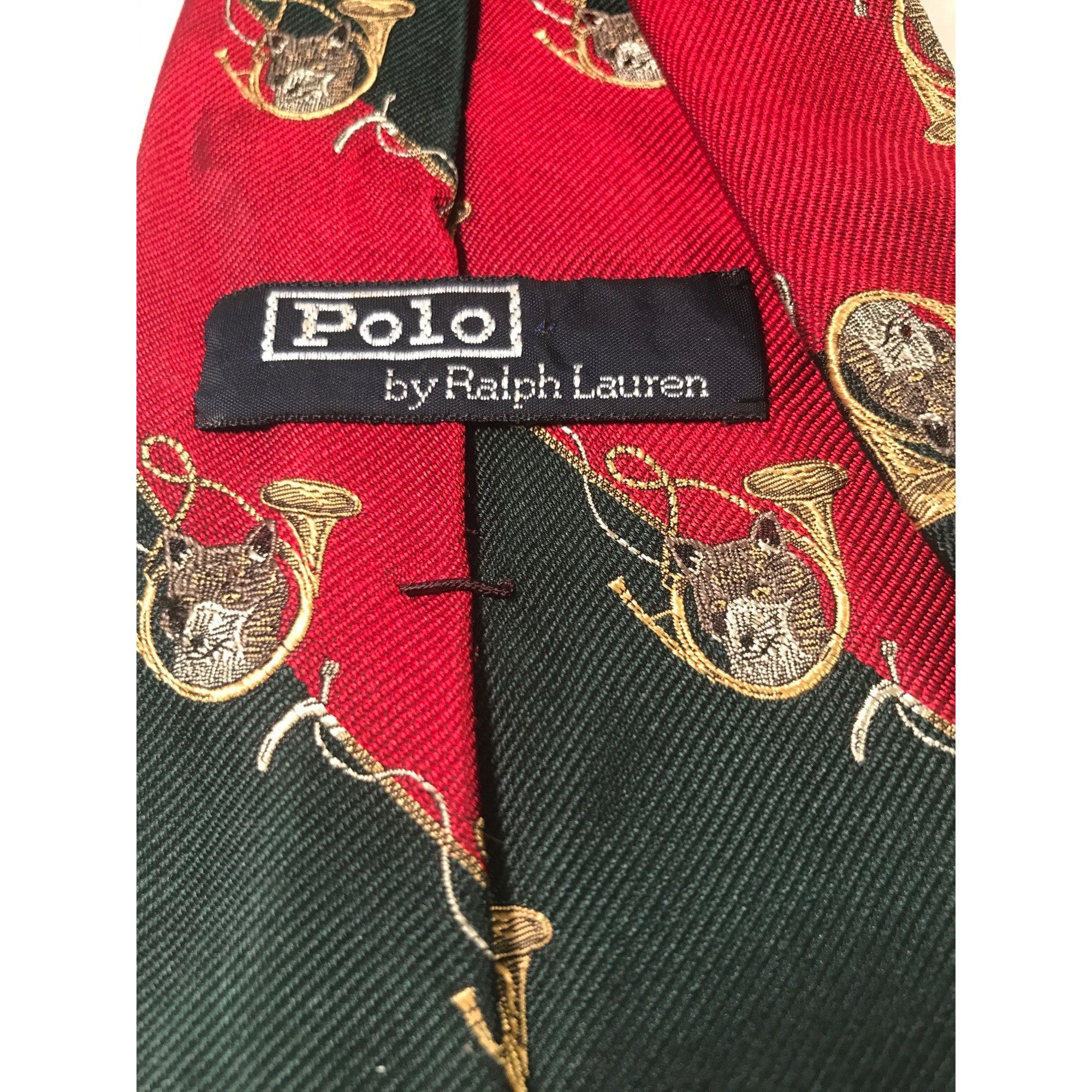 Polo Ralph Lauren Polo Ralph Lauren Handmade Silk Red & Green Fox & Horn Tie Size ONE SIZE - 2 Thumbnail