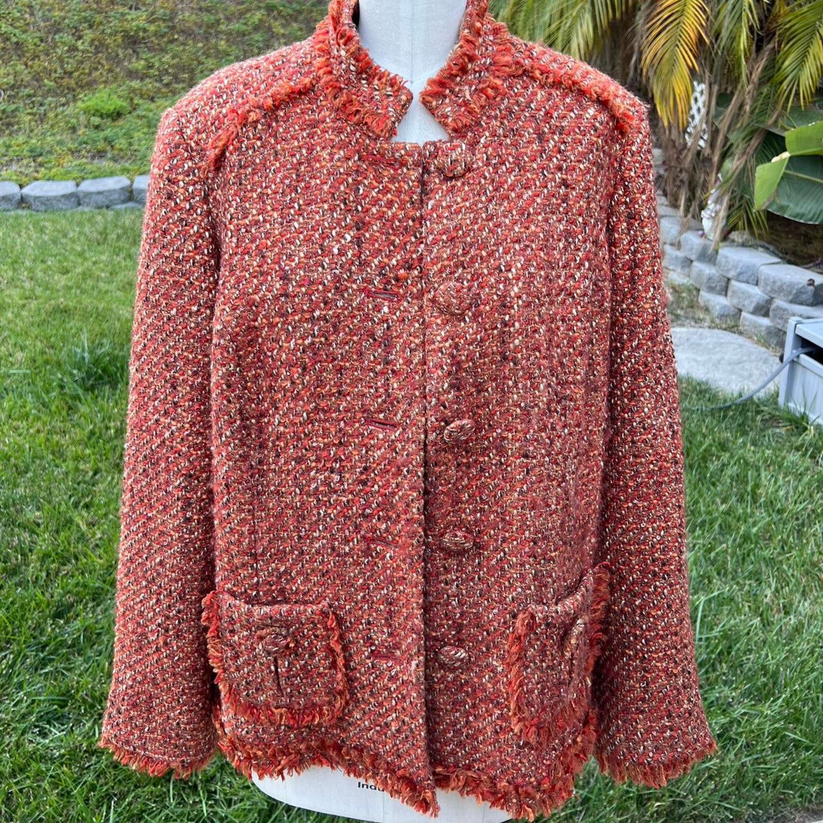 Chicos Chicos Orange Tweed Jacket Size XL / US 12-14 / IT 48-50 - 3 Thumbnail