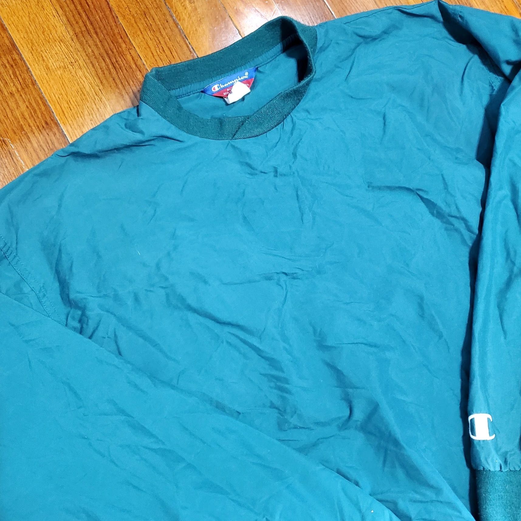 Champion VINTAGE Champion Windbreaker Jacket Men XL Green Logo Embroidered Zipper Windbreaker 90s Retro Sports Mens XL Jacket Size US XL / EU 56 / 4 - 4 Thumbnail